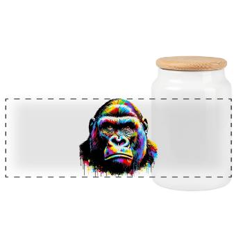 Gorilla - Panoramic Cookie Jar with Wooden Lid - white - Front