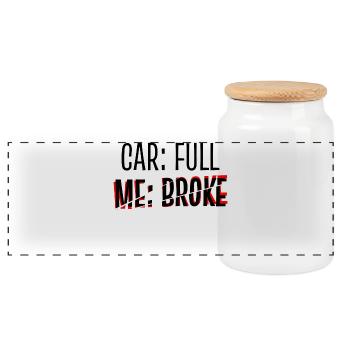 Refueling Funny Sayings Gas Station Gasoline Car - Panoramic Cookie Jar with Wooden Lid - white - Front