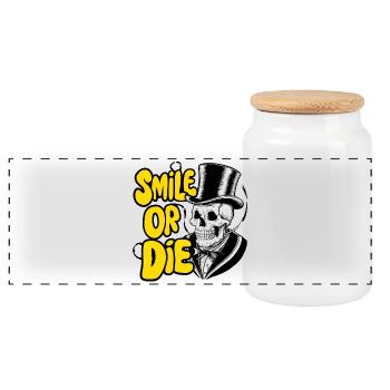 Squelette gothique avec chapeau et texte en couleur - Boîte à biscuits avec couvercle en bois - blanc - Devant