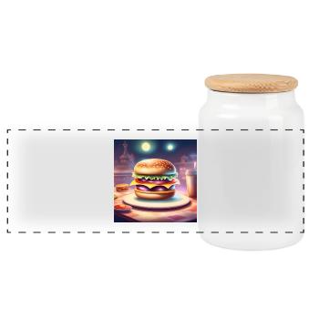 burger, hamburger, fast food - Boîte à biscuits avec couvercle en bois - blanc - Devant