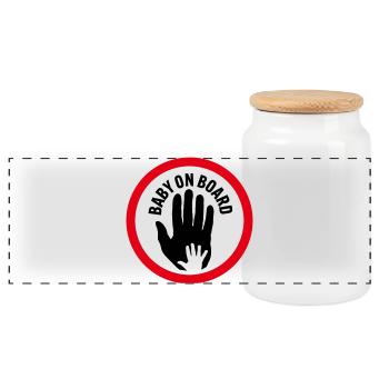 Baby on board hand in hand - Panoramic Cookie Jar with Wooden Lid - white - Front