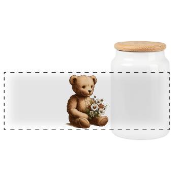 Teddy vintage avec des fleurs : une touche de nostalgie - Boîte à biscuits avec couvercle en bois - blanc - Devant