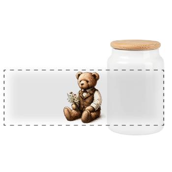 Teddy vintage avec des fleurs : une touche de nostalgie - Boîte à biscuits avec couvercle en bois - blanc - Devant