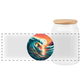 Sunset Surfer - Panoramic Cookie Jar with Wooden Lid - white - Front