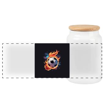 Fliegender Fußball mit Flammen. - Panorama Keksdose mit Holzdeckel - Weiß - Vorne