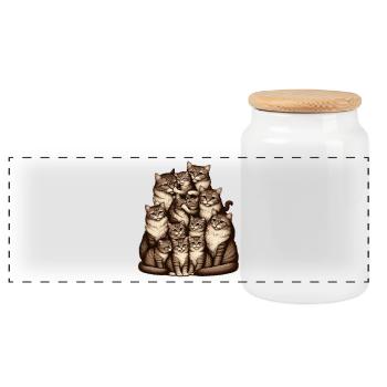 loving grouping of cats and kittens - Panoramic Cookie Jar with Wooden Lid - white - Front