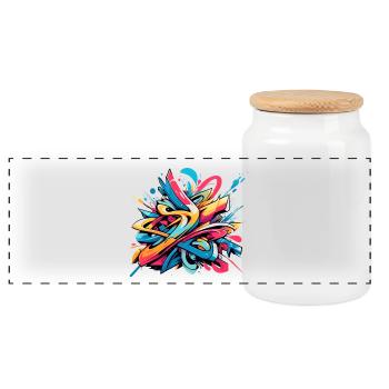Coole bunte dynamische Graffiti-Illustration - Panorama Keksdose mit Holzdeckel - Weiß - Vorne