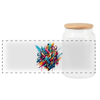 Coole bunte dynamische Graffiti-Illustration - Panorama Keksdose mit Holzdeckel - Weiß - Vorne