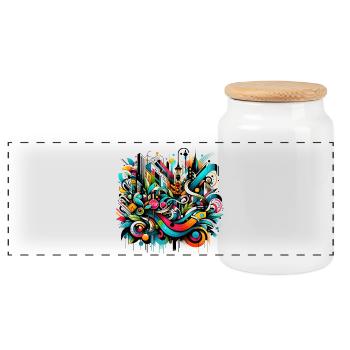 Dynamic Graffiti Illustration Urban Art - Panoramic Cookie Jar with Wooden Lid - white - Front