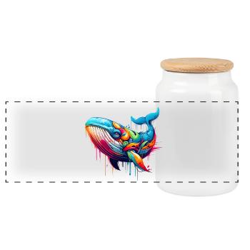 Motif vif d’une baleine dans la technique du graffiti - Boîte à biscuits avec couvercle en bois - blanc - Devant