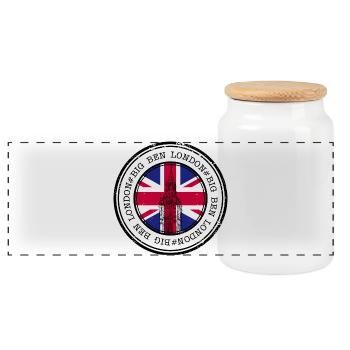 Union Jack Big Ben Stempel - Panorama Keksdose mit Holzdeckel - Weiß - Vorne