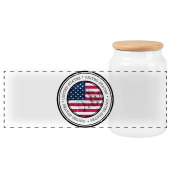 US Flag Map Round Emblem - Panoramic Cookie Jar with Wooden Lid - white - Front