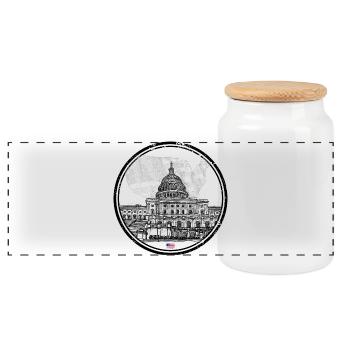 Patriotic USA Capitol Map - Panoramic Cookie Jar with Wooden Lid - white - Front