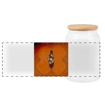Wonderful depiction of the sun and moon - Panoramic Cookie Jar with Wooden Lid - white - Front