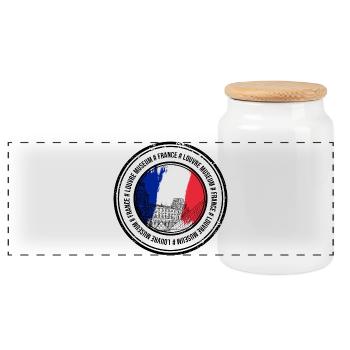 Paris Flag Circle: Louvre Sketch - Panoramic Cookie Jar with Wooden Lid - white - Front