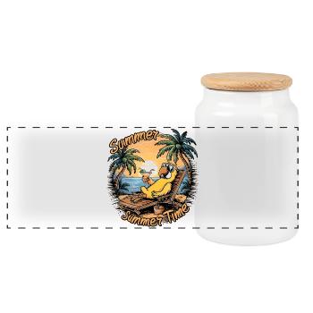 Sommerpapagei mit Sonnenbrille auf Strandkorb - Panorama Keksdose mit Holzdeckel - Weiß - Vorne