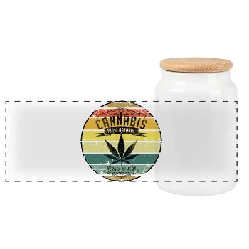Retro Weed Cannabisblatt - Panorama Keksdose mit Holzdeckel - Weiß - Vorne
