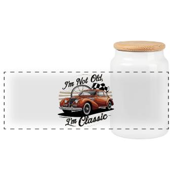 Voiture classique vintage avec texte vintage - Boîte à biscuits avec couvercle en bois - blanc - Devant