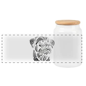 Rottweiler head, geometric art, black and white - Panoramic Cookie Jar with Wooden Lid - white - Front