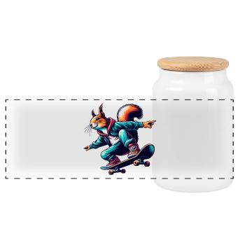 Cool squirrel on a skateboard - Panoramic Cookie Jar with Wooden Lid - white - Front