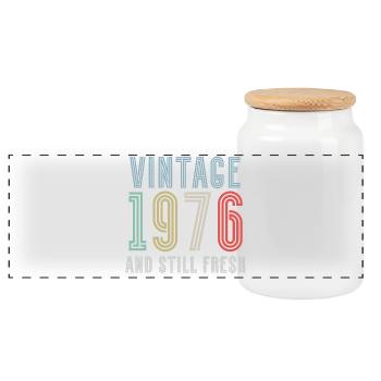 Vintage 1976 - Panorama Keksdose mit Holzdeckel - Weiß - Vorne