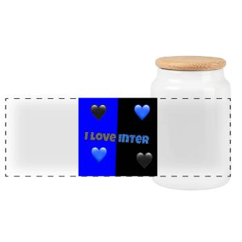 i love inter - Panoramic Cookie Jar with Wooden Lid - white - Front