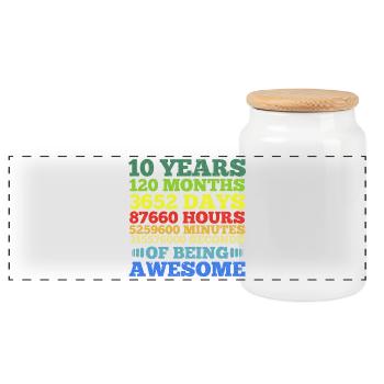 Ten Years of Being Awesome - Panoramic Cookie Jar with Wooden Lid - white - Front