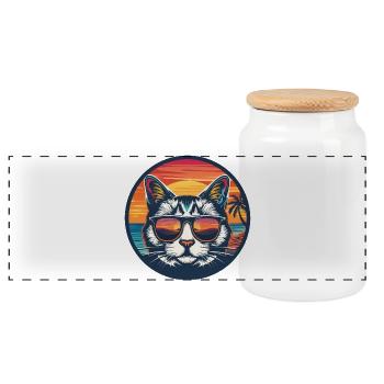 Sunrise cat - Boîte à biscuits avec couvercle en bois - blanc - Devant