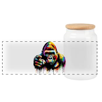 Gorilla - Panoramic Cookie Jar with Wooden Lid - white - Front