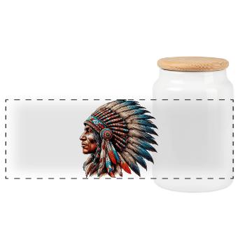 Amerikanischer Indianer Amerikanische Rote Haut - Panorama Keksdose mit Holzdeckel - Weiß - Vorne