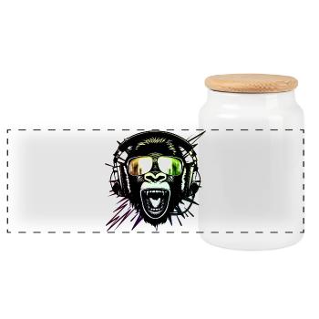 Affe mit Neonbrille - Panorama Keksdose mit Holzdeckel - Weiß - Vorne
