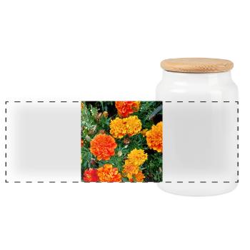 Blooming Garden – Colourful Atmosphere - Panoramic Cookie Jar with Wooden Lid - white - Front