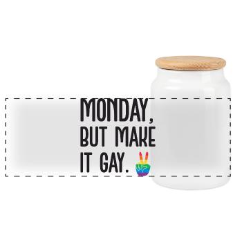 LGBT Pride Month - Montag, aber mach es schwul - Panorama Keksdose mit Holzdeckel - Weiß - Vorne