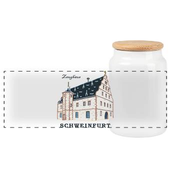Schweinfurt, Zeichnung Zeughaus, Franken, Bayern - Panorama Keksdose mit Holzdeckel - Weiß - Vorne