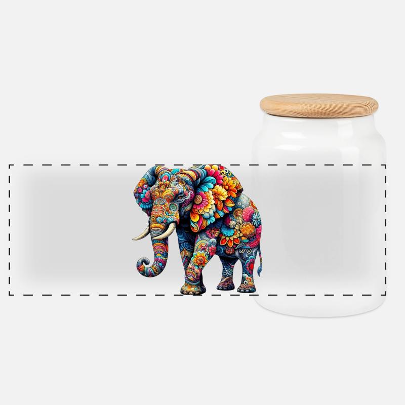 Elefant - Panorama Keksdose mit Holzdeckel - Weiß