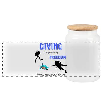 Diving Freedom Turtle - Panoramic Cookie Jar with Wooden Lid - white - Front
