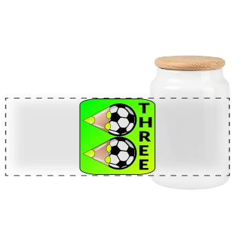 3. Geburtstag - Fußball DREI - Panorama Keksdose mit Holzdeckel - Weiß - Vorne