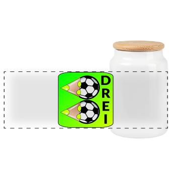 3. Kindergeburtstag - ZAHL 3 - DREI FUßBALL - Panorama Keksdose mit Holzdeckel - Weiß - Vorne