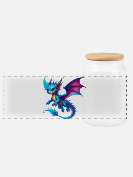 Drache - Panorama Keksdose mit Holzdeckel - Weiß