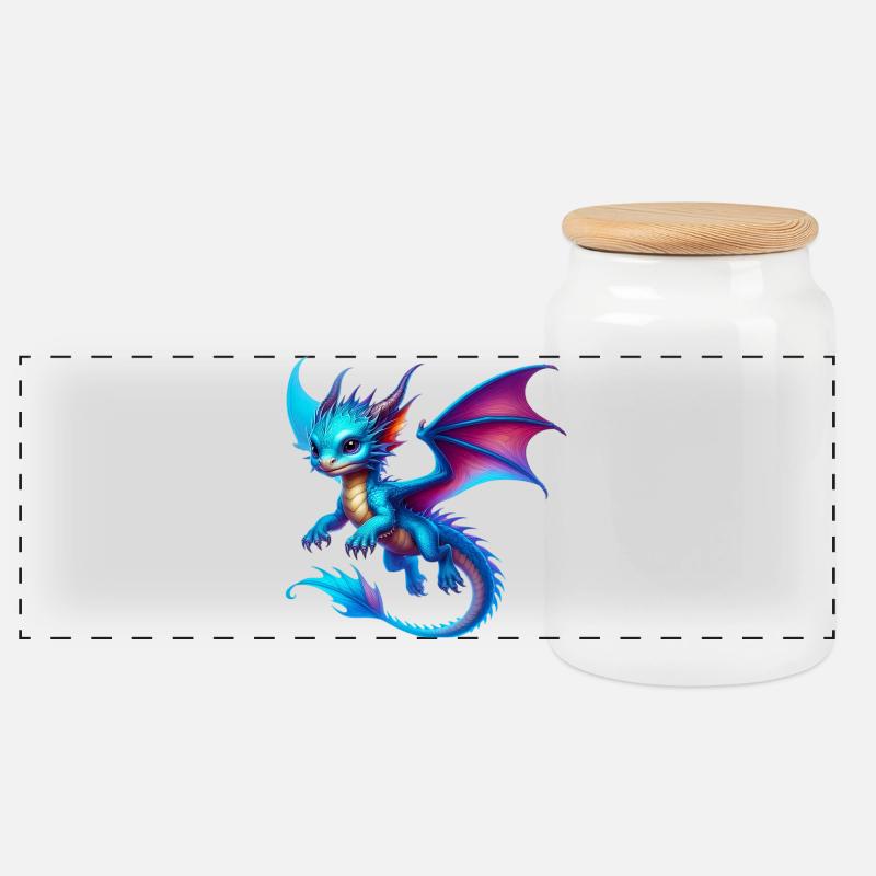 Drache - Panorama Keksdose mit Holzdeckel - Weiß