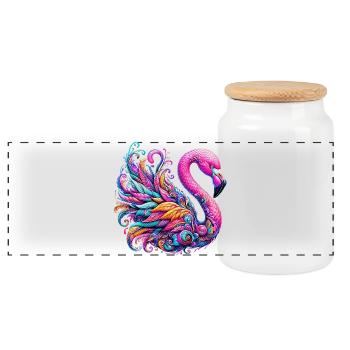 Flamingo - Panoramic Cookie Jar with Wooden Lid - white - Front