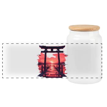 Paysage Japonnais - Boîte à biscuits avec couvercle en bois - blanc - Devant