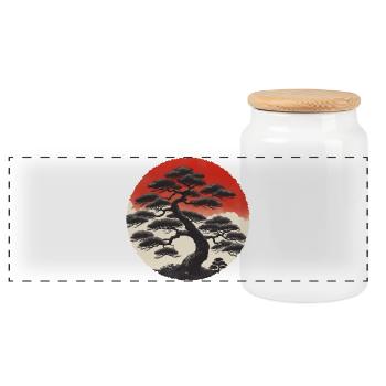 Asian Landscape - Panoramic Cookie Jar with Wooden Lid - white - Front