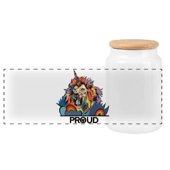 Fierté de la licorne du lion LGBTQIA - Boîte à biscuits avec couvercle en bois - blanc - Devant