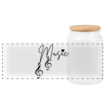Musical Notes - Panoramic Cookie Jar with Wooden Lid - white - Front