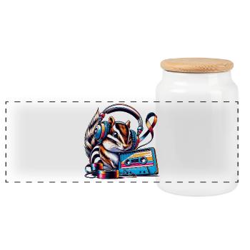 Musical chipmunk with headphones - Panoramic Cookie Jar with Wooden Lid - white - Front