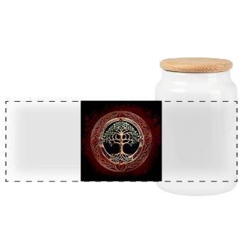 Elegant and noble tree of life with Celtic knot. - Panoramic Cookie Jar with Wooden Lid - white - Front