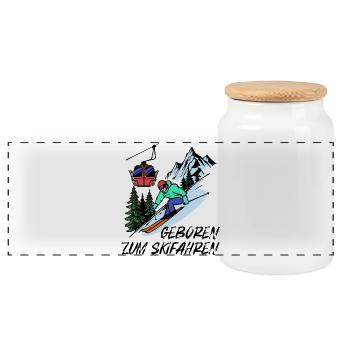 Mountain Statement Skier Skier Winter Sports - Panoramic Cookie Jar with Wooden Lid - white - Front