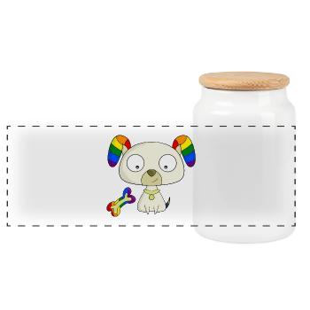 Rainbow puppy - Panoramic Cookie Jar with Wooden Lid - white - Front