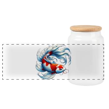 Carpe Koi japonaise japonaise - Boîte à biscuits avec couvercle en bois - blanc - Devant